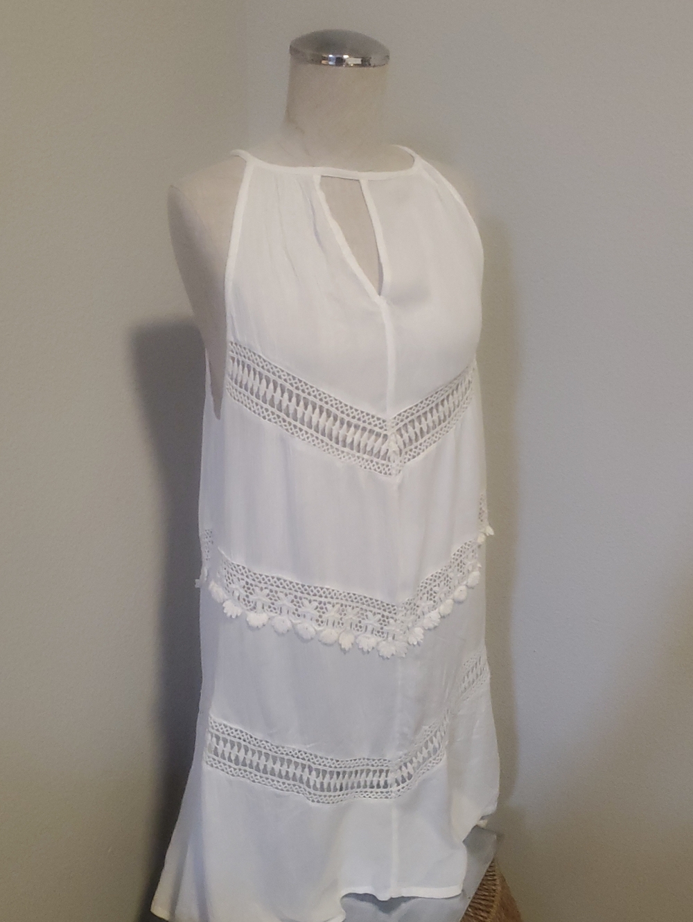 Blue Island White Crochet Trim Halter Dress